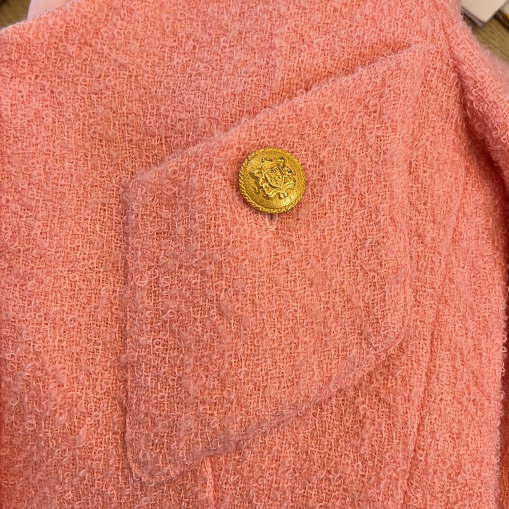 BANU Paris Wool Vintage Bubblegum Pink Blazer & Skirt Set Gold Buttons Sz 10 - Picture 10 of 13